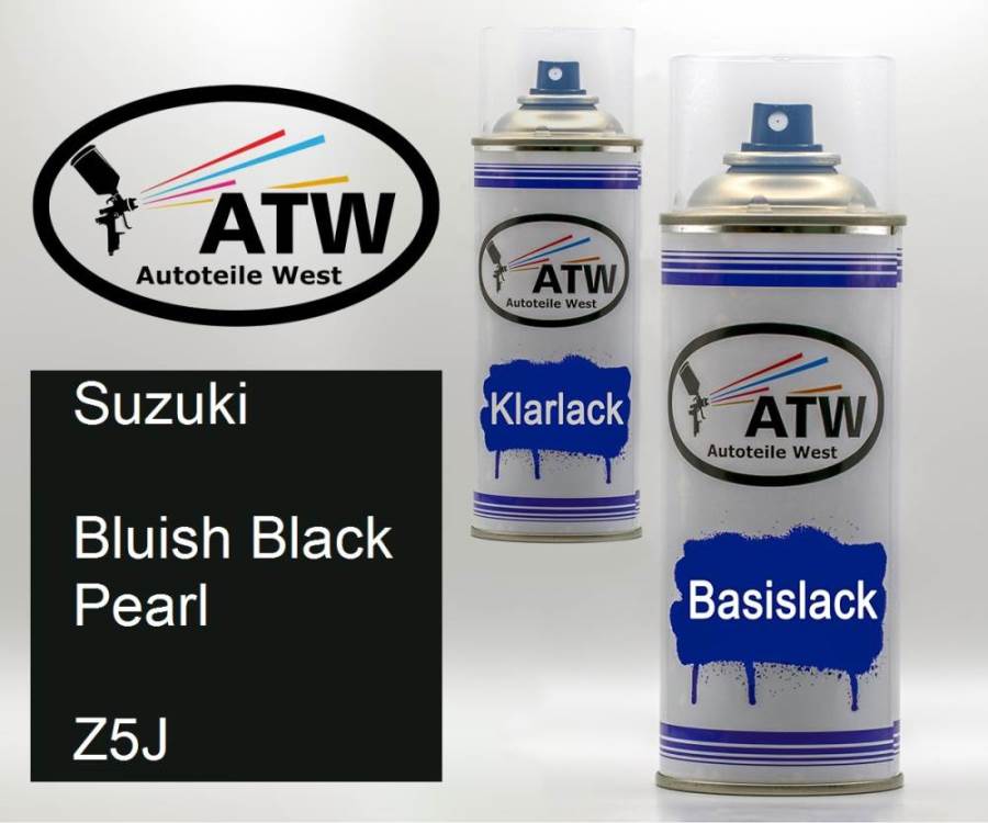 Suzuki, Bluish Black Pearl, Z5J: 400ml Sprühdose + 400ml Klarlack - Set, von ATW Autoteile West.